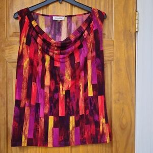 Calvin Klein Abstract Pattern Draped Neck Sleeveless Jersey Cami Tank Top